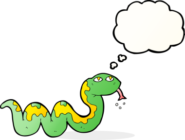 Düşünce baloncuklu orijinal çizgi film yılanı