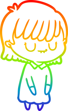 Orijinal gökkuşağı gradyan çizgi çizimi bir karikatür kadının