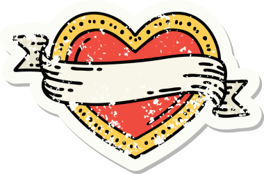 Geleneksel bir kalp ve bayrak stili olan orijinal, sıkıntılı etiket dövmesi