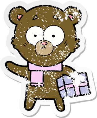 Gergin bir Noel Ayısı çizgi filminin orijinal sıkıntılı çıkartması.