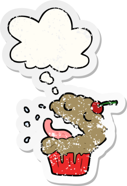 Üzüntülü bir çıkartma olarak düşünce balonlu orijinal çizgi film keki.