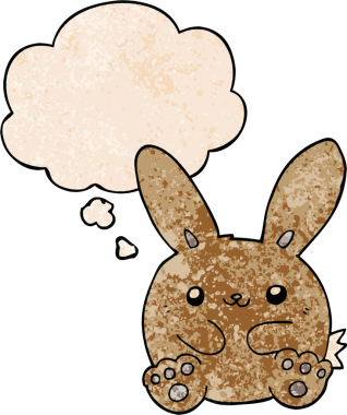 Komik desenli düşünce baloncuğu olan orijinal çizgi film tavşanı.