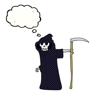 Orjinal serbest çizim düşünce balonu karikatür ölümü