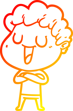 Gülen bir çizgi film karakterinin orjinal sıcak çizgi çizimi.