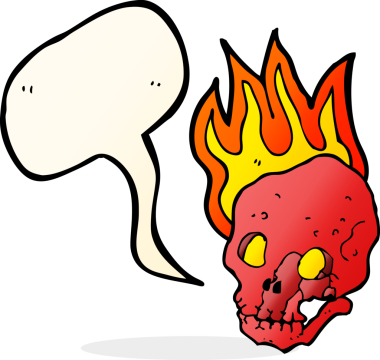 Konuşma baloncuklu orijinal alevli kafatası