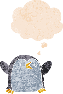Düşünce baloncuklu orijinal penguen grunge sıkıntılı retro desenli tarzı