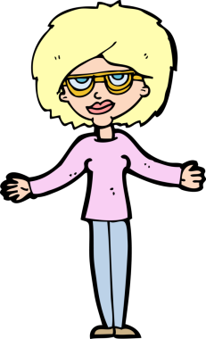 Gözlük takan orijinal çizgi film kadını.