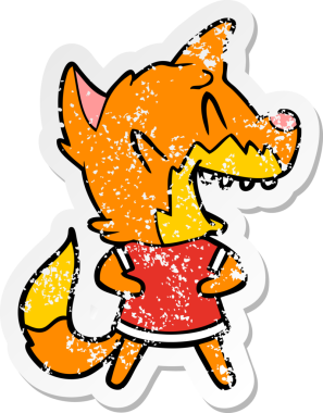 Gülen tilki çizgi filminin orijinal kederli çıkartması.