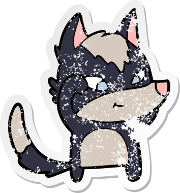 Dost canlısı bir karikatür kurdunun orijinal kederli çıkartması.