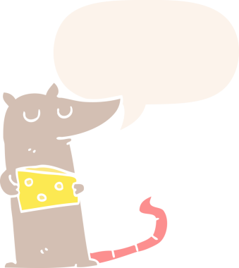 Konuşma baloncuklu peynirli orijinal çizgi film faresi