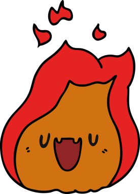 Orijinal çizgi film çizimi kawaii şirin ateş alevi