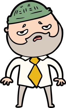 Çizgi filmdeki sakallı endişeli adam.