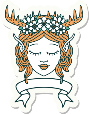 Elf Druid karakterinin pankartıyla yapıştırılmış orijinal etiketi.