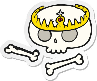 Taç takan bir karikatür kafatası çıkartması.