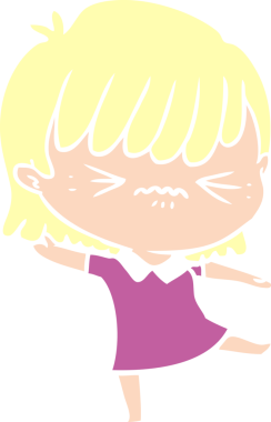 Orijinal, düz renkli çizgi film kızı.