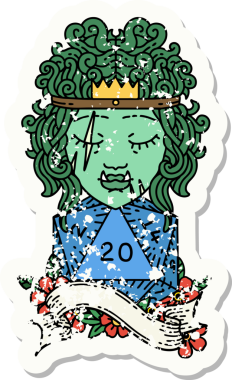 Orijinal grunge sticker 'ı, 20 zarlı, yarı ork barbar.