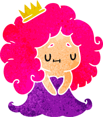 Güzel bir Kawaii prensesinin orijinal çizgi film çizimi.