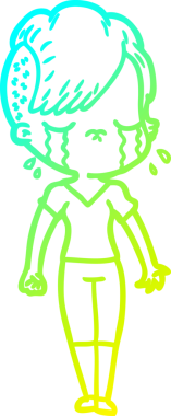 Ağlayan bir karikatür kızın orijinal soğuk gradyan çizimi