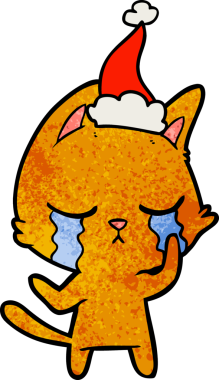 Ağlayan el çizimi, Noel Baba şapkası takan bir kedi çizimi.