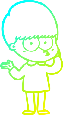 Meraklı bir çizgi film çocuğunun orijinal soğuk gradyan çizimi