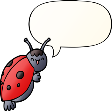 Düzgün eğimli konuşma baloncuğu olan orjinal sevimli uğur böceği çizgi filmi