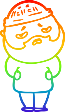 Orijinal gökkuşağı gradyan çizgi çizimi sakallı endişeli bir adamın