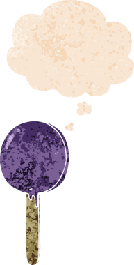 Düşünce baloncuğu ile orijinal çizgi film lolipopu grunge sıkıntı retro desenli stil