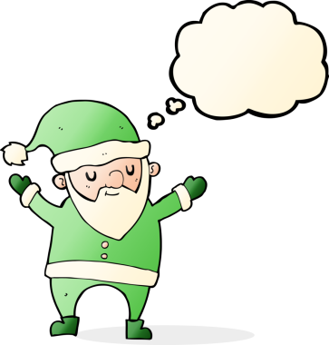 Düşünce baloncuğuyla dans eden orijinal çizgi film Noel Baba