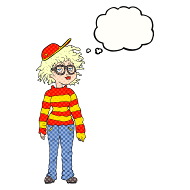 Orjinal serbest çizim balon karikatür ineği kız