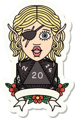 Orijinal bir elf yirmilik zarlı düzenbaz karakterinin çıkartması.