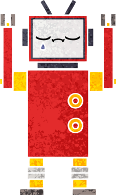 Orijinal retro illüstrasyon tarzı robot karikatürü