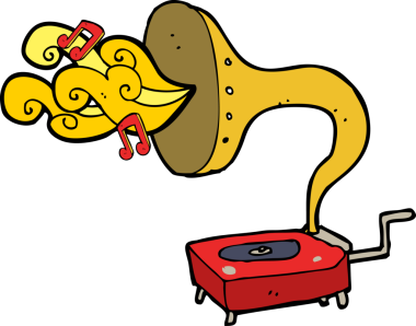 Bir insan tarafından çizilmiş orijinal karikatür gramofonu.