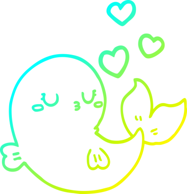 Sevimli, aşık bir balinanın orjinal soğuk çizgi çizimi.