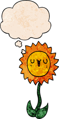 grunge doku tarzında düşünce baloncuğu olan orijinal karikatür çiçeği