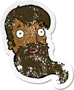 Çizgi film sakallı bir adamın eski, sıkıntılı çıkartması.