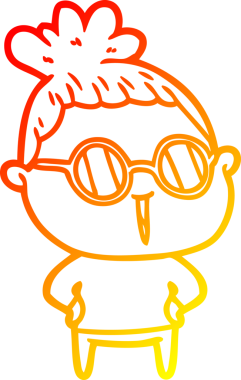 Orjinal, sıcak, çizgi film karakteri gözlüklü kadın çizimi.