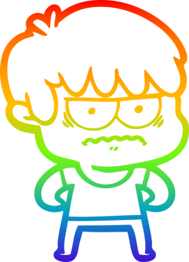 Orijinal gökkuşağı gradyan çizgi çizimi Sinirli bir çizgi film çocuğunun