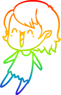 Orijinal gökkuşağı gradyan çizimi şirin, mutlu bir vampir kızın çizimi.