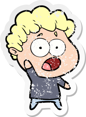 Bir karikatürün orijinal üzgün çıkartması şok olmuş bir adam.