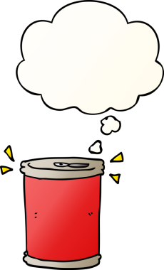 Düşünce baloncuklu orijinal karikatür soda kutusu.