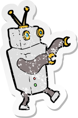 Orijinal gerilim dolu çizgi film robotu çıkartması.