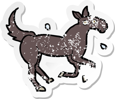 Çizgi film atının terlemesinin orijinal gerilimli çıkartması.