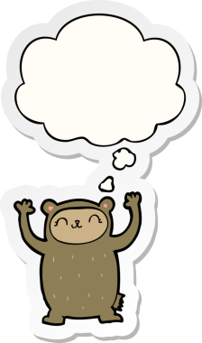 Yazılı çıkartma olarak düşünce baloncuğu olan orijinal şirin çizgi film ayısı.