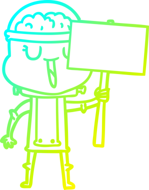 Orijinal soğuk gradyan çizgisi üzerinde işaret olan mutlu çizgi film robotu çizimi