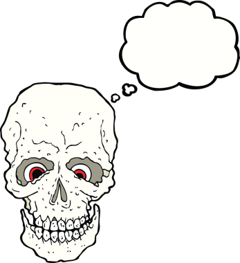 Düşünce baloncuklu orijinal, ürkütücü kafatası.