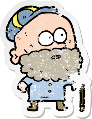 Elinde baston olan yaşlı bir adamın karikatür çıkartması.