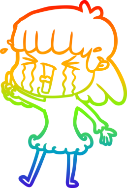 Orijinal gökkuşağı gradyan çizgi çizimi bir çizgi film kadını gözyaşları içinde