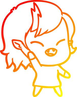 Orijinal, sıcak, çizgi film karakteri gülen vampir kız el sallıyor.