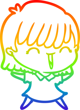 Orijinal gökkuşağı gradyan çizgi çizimi bir karikatür kadının