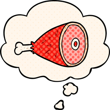 Çizgi roman tarzında orijinal et ve düşünce baloncuğu.